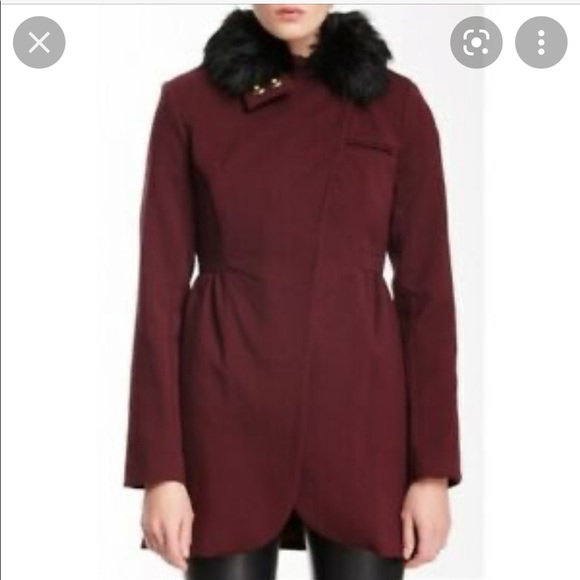 BEBE *faux fur collar missing* Cabernet peacoat-M - Picture 1 of 13